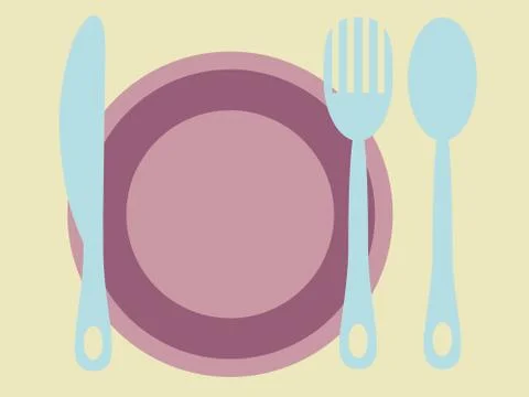 Plate, fork, knife and spoon Stock Illustration