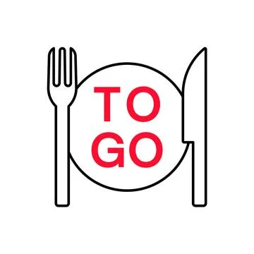 Plate Fork Knife To Go Icon Red Text 스톡 일러스트