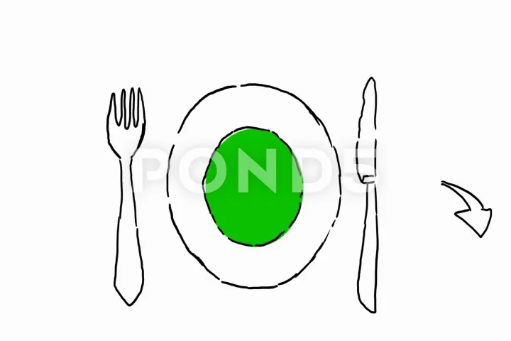 plate fork knife - hand drawn - green sc... | Stock Video | Pond5