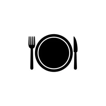 Plate fork knife icon in black simple design on an isolated background. EPS 1 Stock Illustration