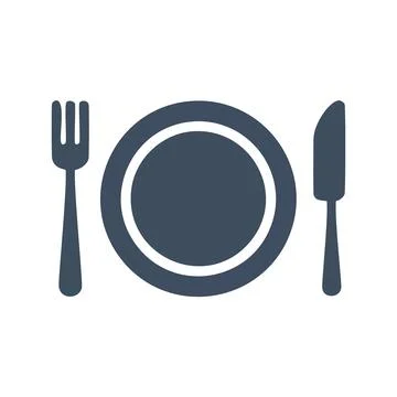 Plate fork knife icon. Simple icon depicting a plate, fork, and knife.  Rep.. Stock Illustration