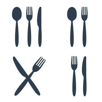 Plate fork spoon and knife icons on white background. Stock Illustration