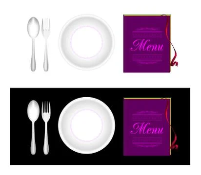 Plate, fork, spoon, menu Stock Illustration
