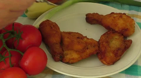A plate of fresh, hot, crispy fried chicken Stock Footage 52994591