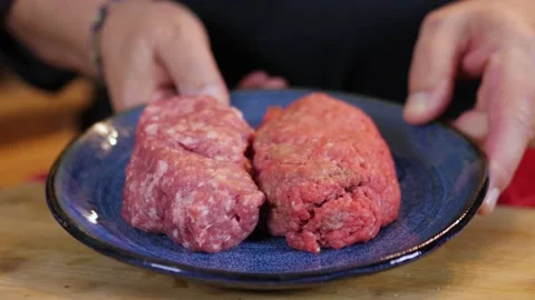 Plate Of Fresh Pork And Beef To Make Meatballs For A Home Cooking Show Stock Footage 159183245