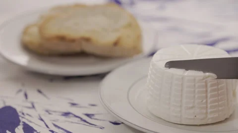 Plate with fresh ricotta cheese Stock Footage 338043311