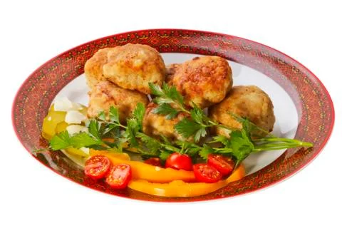 Plate with fried cutlets Stock Photos