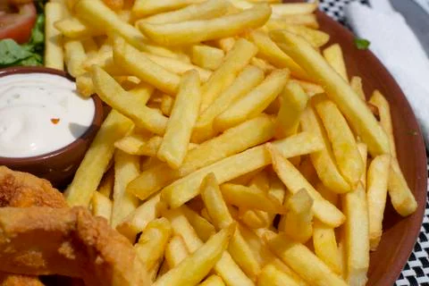 Plate of fried cuttlefish typical of the city of Setubal Stock Photos