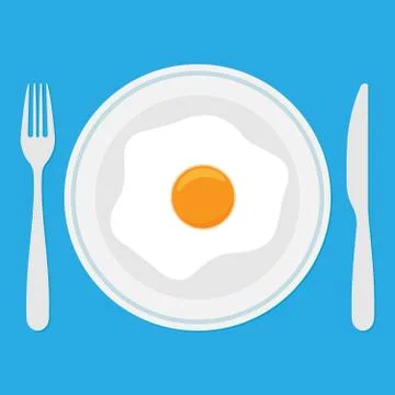 Plate with fried egg icon in flat style Stock Illustration
