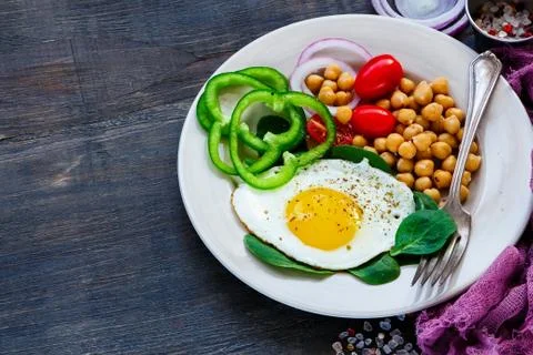 Plate with fried egg Stock Photos