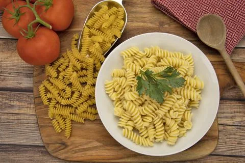 Plate of fusilli close up Stock Photos