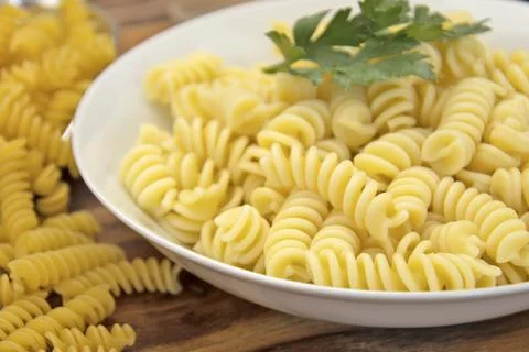 Plate of fusilli close up Stock Photos