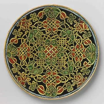 Plate with a Geometric Interlaced Pattern. Earthenware from the Islamic wo... Stock Photos