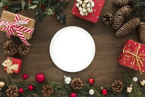 Plate with gift boxes table. High quality and resolution beautiful photo concept Stock Photos