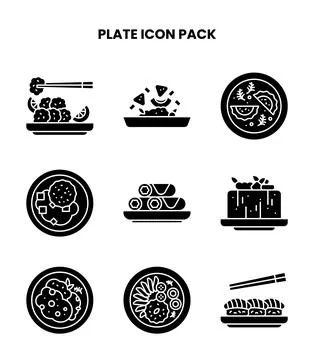 Plate Glyph Icons Pack Stock Illustration