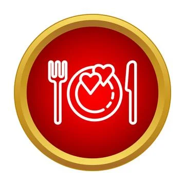 Plate with hearts, fork and knife icon Stock Illustration