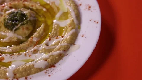 Plate of hummus Stock Footage 77046128
