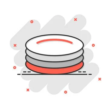 Plate icon in comic style. Dish cartoon vector illustration on white isolated Stockillustratie