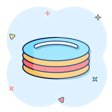 Plate icon in comic style. Dish cartoon vector illustration on white isolated Illustrazione stock