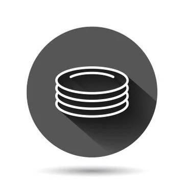 Plate icon in flat style. Dish vector illustration on black round background  Illustrazione stock