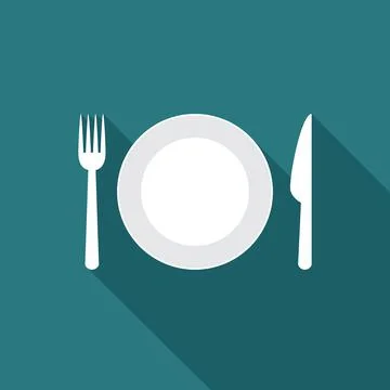Plate icon with long shadow. Flat design style. Stock Illustration
