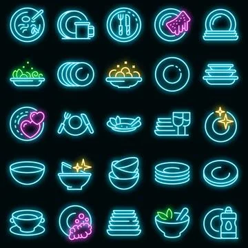 Plate icons set vector neon 库存插图