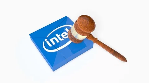Plate with Intel Logo Being Crashed With a Gavel. Brand Reputation Concept. Stock Footage 84693056