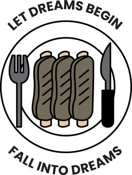 Plate with a knife and fork and three pieces of meat on it Stock Illustration