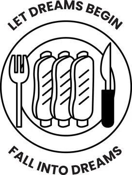 Plate with a knife and fork and three pieces of meat on it Stock Illustration