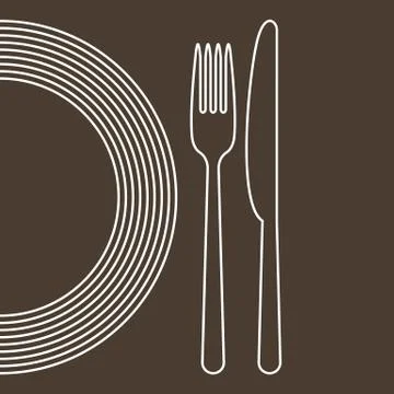 Plate, knife and fork Stock Illustration