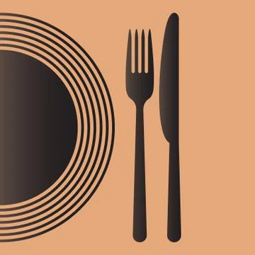 Plate, knife and fork Stock Illustration
