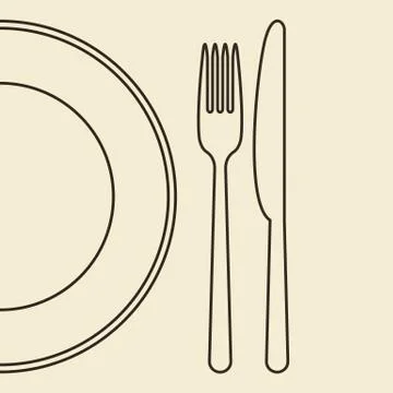 Plate, knife and fork Stock Illustration