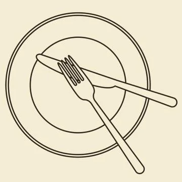 Plate, knife and fork Stock Illustration