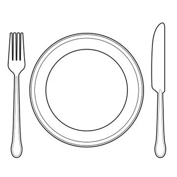 Plate knife and fork - linear Vector Design Stock Illustration
