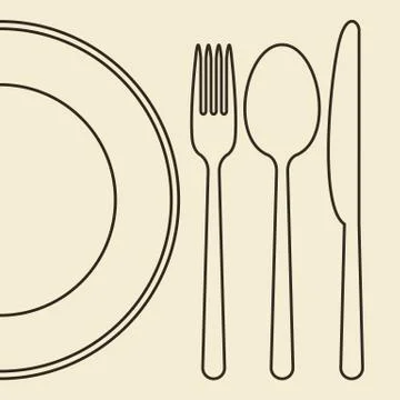 Plate, knife, fork and spoon Stock Illustration