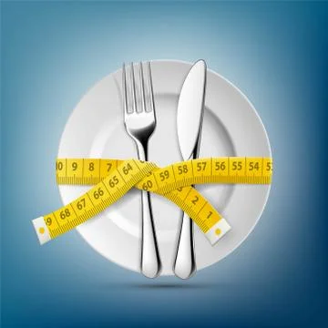 Plate with knife, fork and tailoring centimeter. Dieting and wei 스톡 일러스트