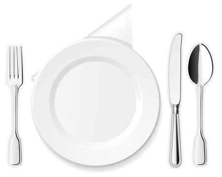 Plate, knife, spoon and fork Stock Illustration