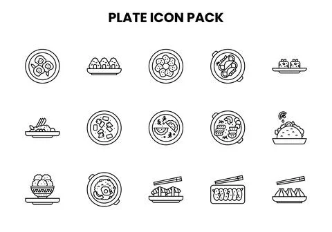 Plate Line Design Icons Pack Stock Illustration