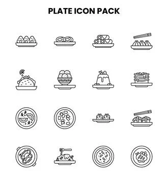 Plate Line Design Icons Pack Stock Illustration