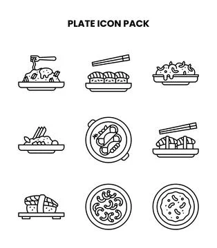 Plate Line Vector Icons Pack Stock Illustration