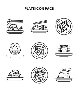 Plate Line Vector Icons Pack Stock Illustration