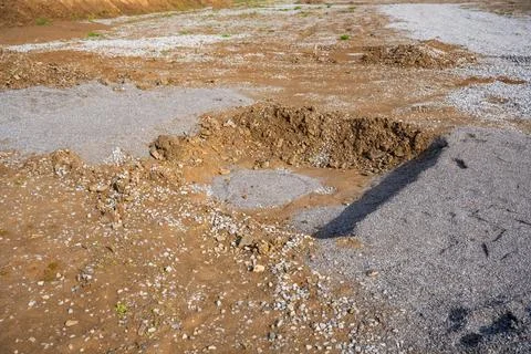 Plate load test results visible on soil surface after static pressure Stock Photos