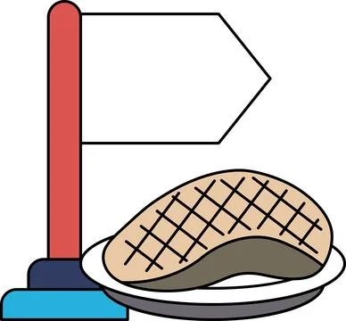 A plate of meat is on a table next to a flag Stock Illustration