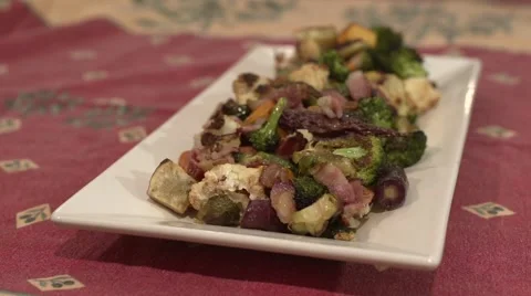 Plate of meat &amp; vegetables (1 of 2) Stock Footage 39973814