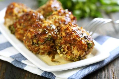 Plate with meatballs. Stock Photos