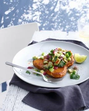 Plate of Mexican fish with vegetables Stock Photos