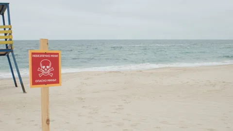 Plate minefield on the beach Stock Footage 176487543