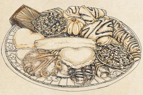 A plate with mixed biscuits, ideal for tea Stock Illustration