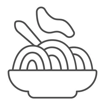 Plate of noodles thin line icon, englishbreakfast concept, noodles vector sign Stock Illustration