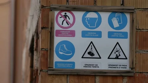 Plate on the observance of precautionary measures. Construction work in progress Stock Footage 220894482